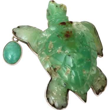 Amy Kahn Russell Pin Pendant Carved Green Stone Tu
