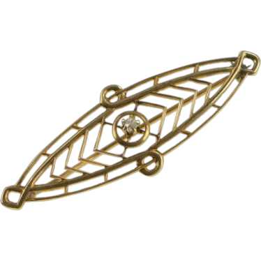 10K Ornate Victorian Diamond Filigree Pin/Brooch … - image 1