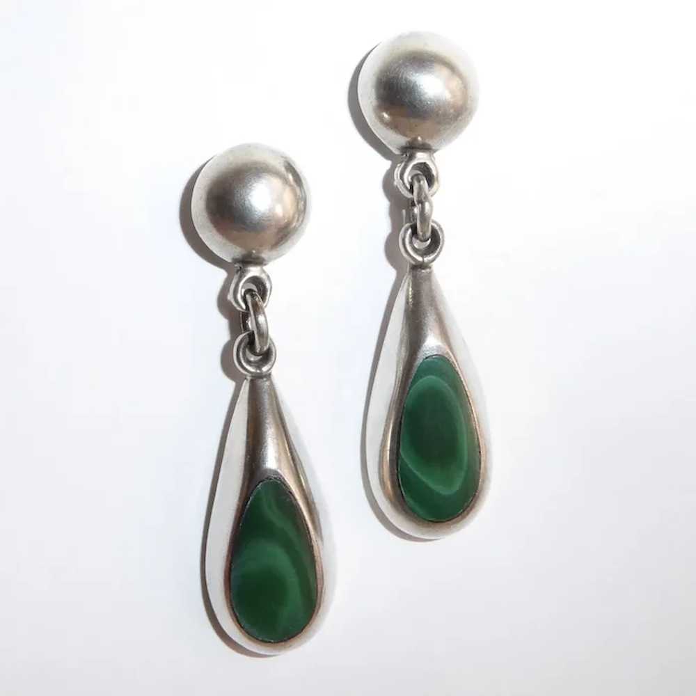 Mexican Sterling & Malachite Teardrop Earrings - image 11