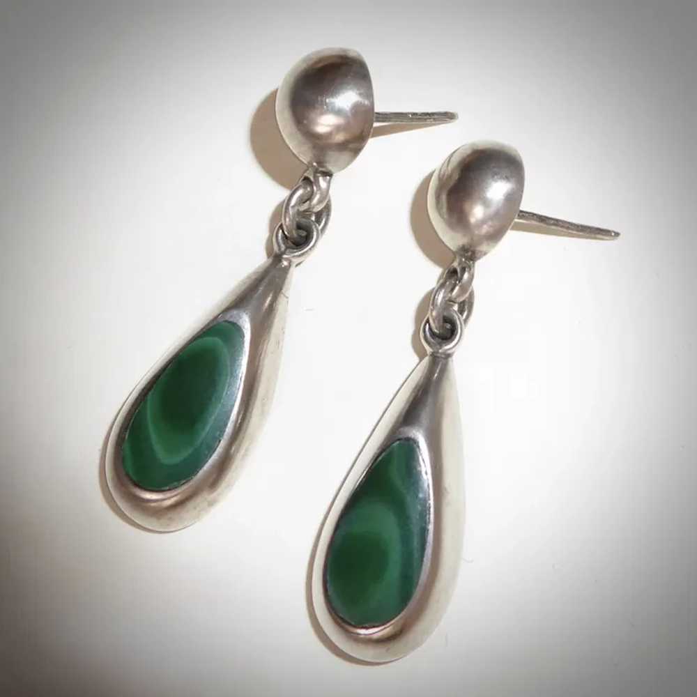 Mexican Sterling & Malachite Teardrop Earrings - image 12