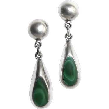 Mexican Sterling & Malachite Teardrop Earrings - image 1