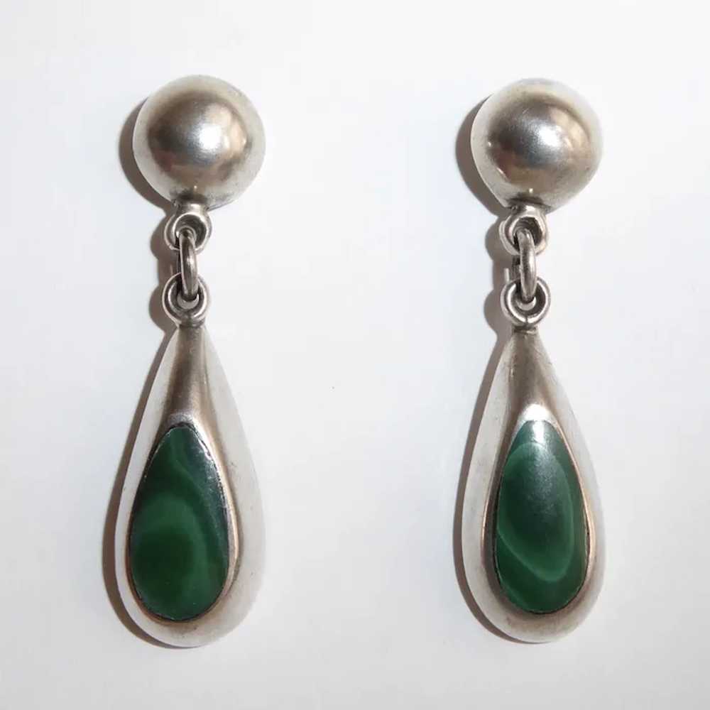 Mexican Sterling & Malachite Teardrop Earrings - image 3