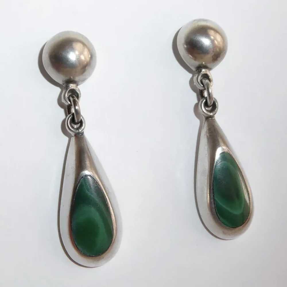 Mexican Sterling & Malachite Teardrop Earrings - image 4