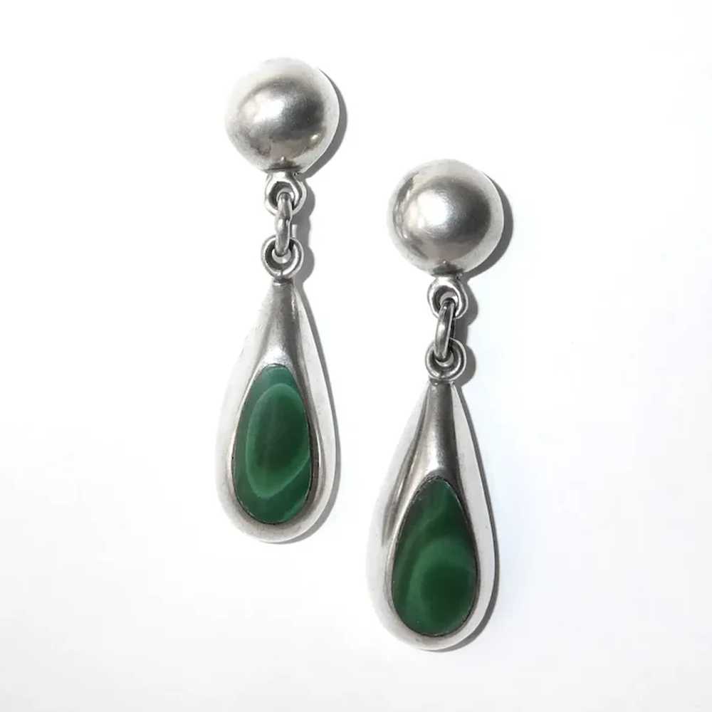 Mexican Sterling & Malachite Teardrop Earrings - image 5