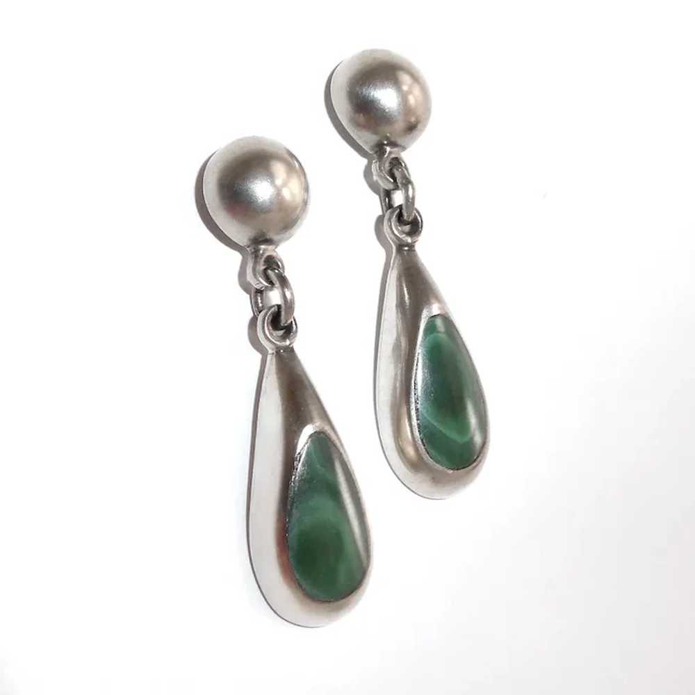 Mexican Sterling & Malachite Teardrop Earrings - image 6