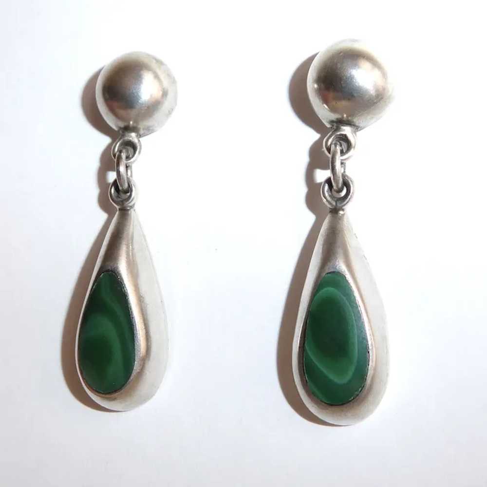 Mexican Sterling & Malachite Teardrop Earrings - image 7