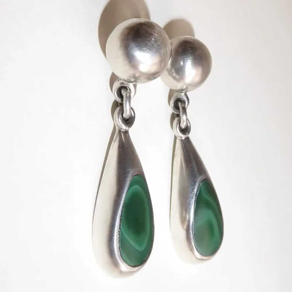 Mexican Sterling & Malachite Teardrop Earrings - image 8