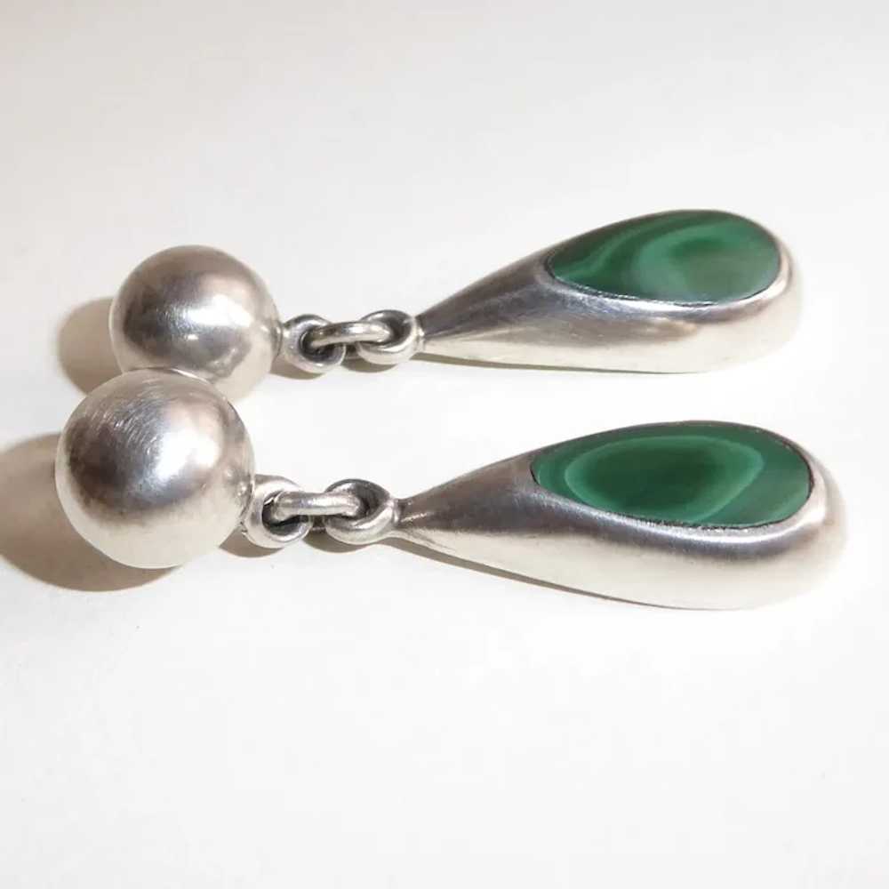 Mexican Sterling & Malachite Teardrop Earrings - image 9