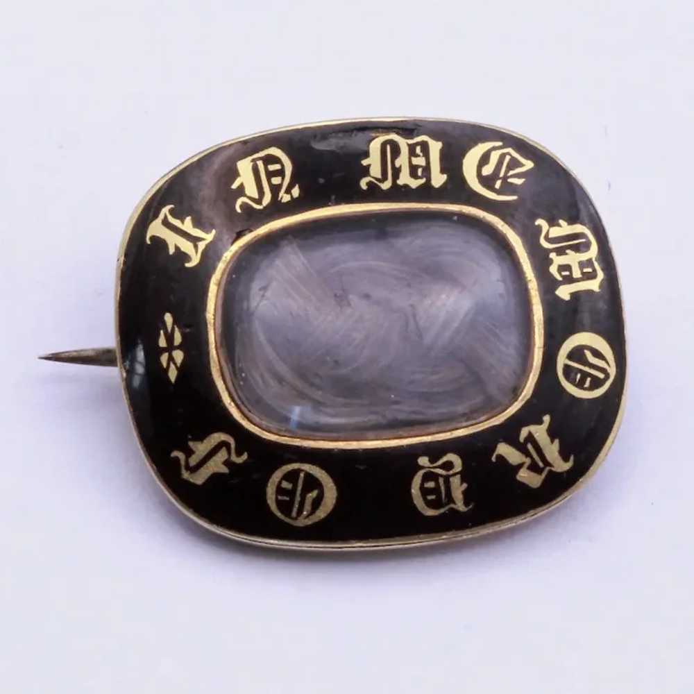 Antique Victorian Mourning Brooch Gold Enamel IN … - image 2