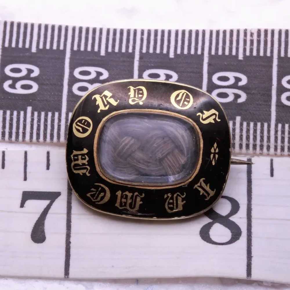 Antique Victorian Mourning Brooch Gold Enamel IN … - image 3