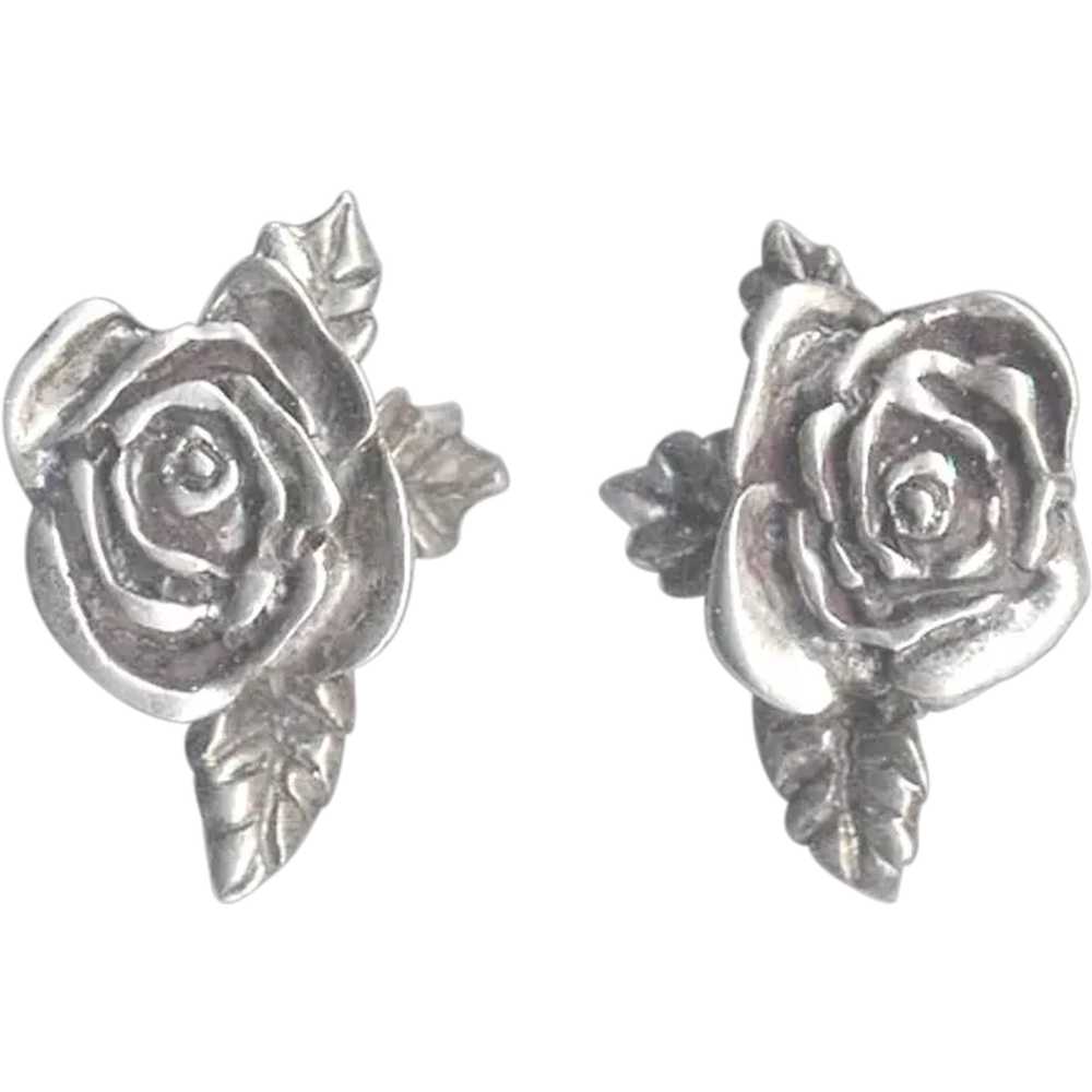 Cast Sterling Silver ROSE Shaped Earrings - image 1