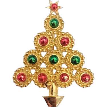 LIA Gold Tone Red Green Enamel Christmas Tree Bro… - image 1