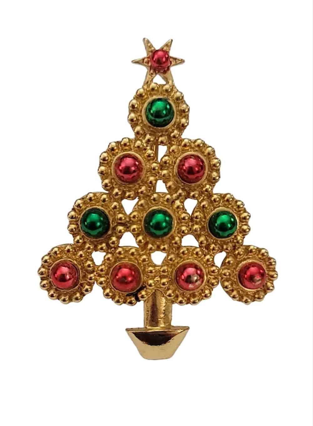 LIA Gold Tone Red Green Enamel Christmas Tree Bro… - image 2