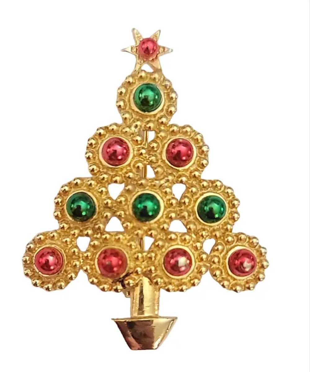 LIA Gold Tone Red Green Enamel Christmas Tree Bro… - image 8