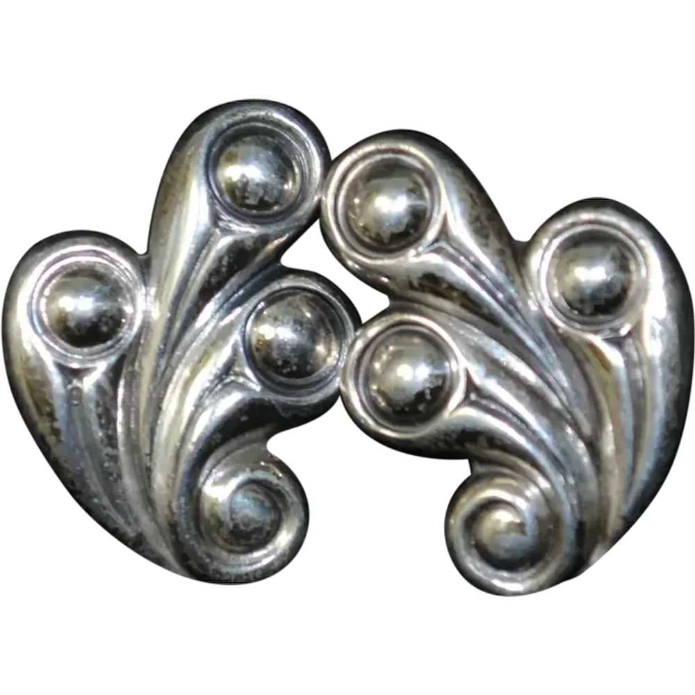 Sterling Silver Art Deco Scroll Screw-back Earrin… - image 1