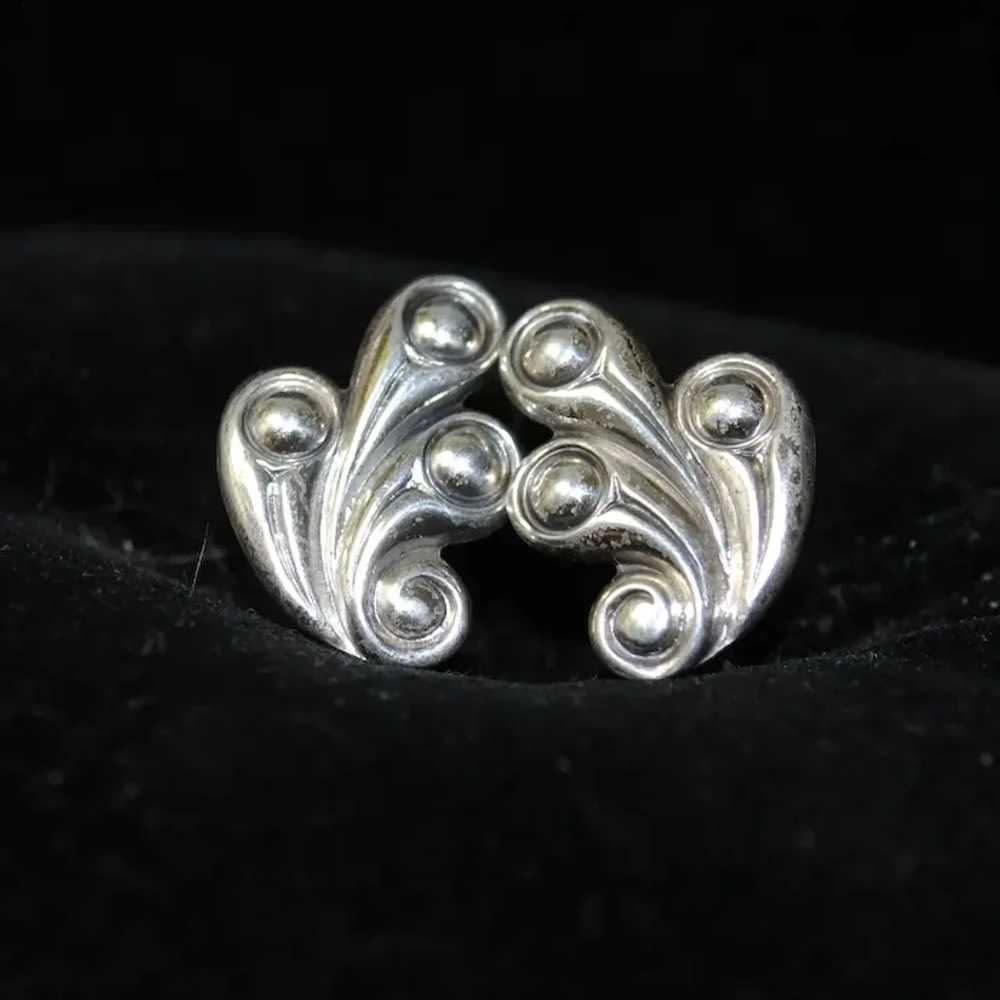 Sterling Silver Art Deco Scroll Screw-back Earrin… - image 2