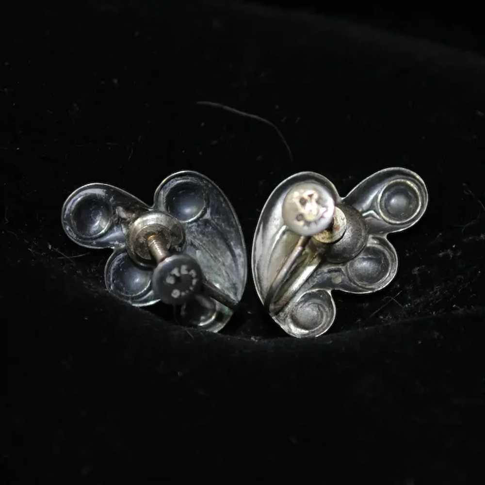 Sterling Silver Art Deco Scroll Screw-back Earrin… - image 4