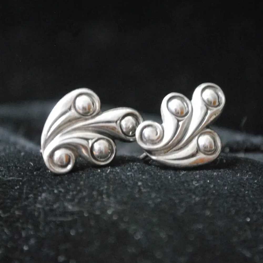 Sterling Silver Art Deco Scroll Screw-back Earrin… - image 6