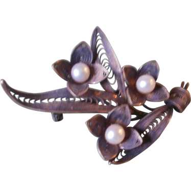 Vintage Japanese Sterling Cultured Pearl Brooch