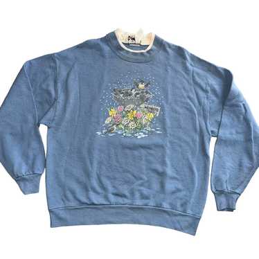 Vintage Northern Reflections Kids at Bird Feeder in Winter Cream V-neck  Pullover Sweatshirt Adult Size Medium -  Canada
