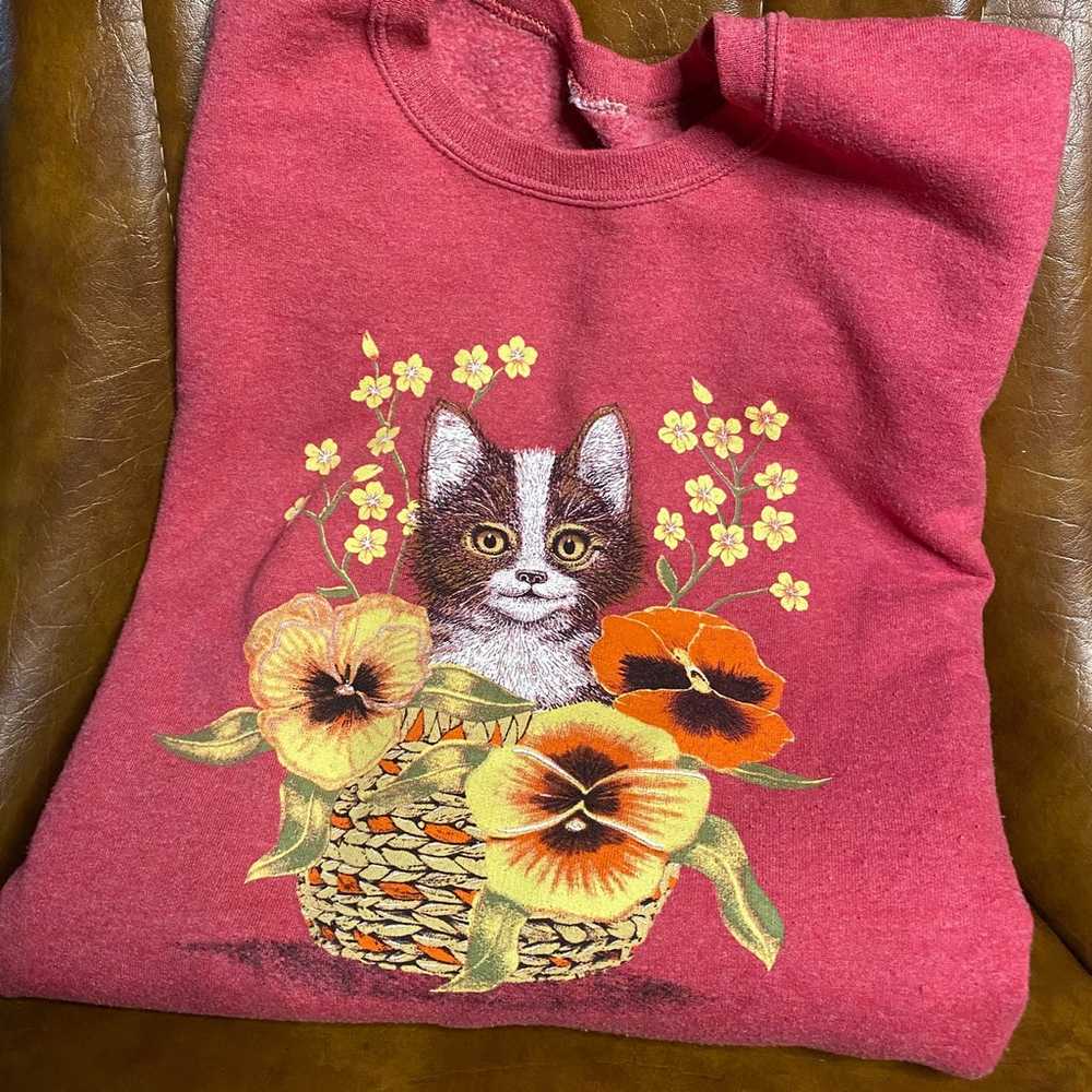 Cat in a basket Vintage Womens Sweater size large - image 2