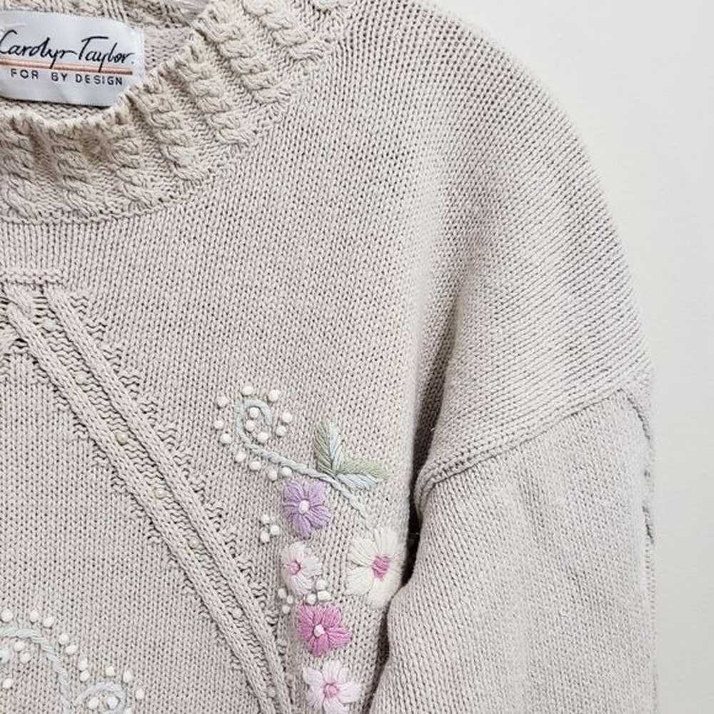Vintage Carolyn Taylor knit floral with bead acce… - image 3