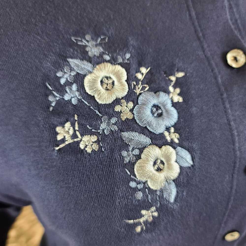 Vintage RAD Navy Cardigan with Embroidered flower… - image 2