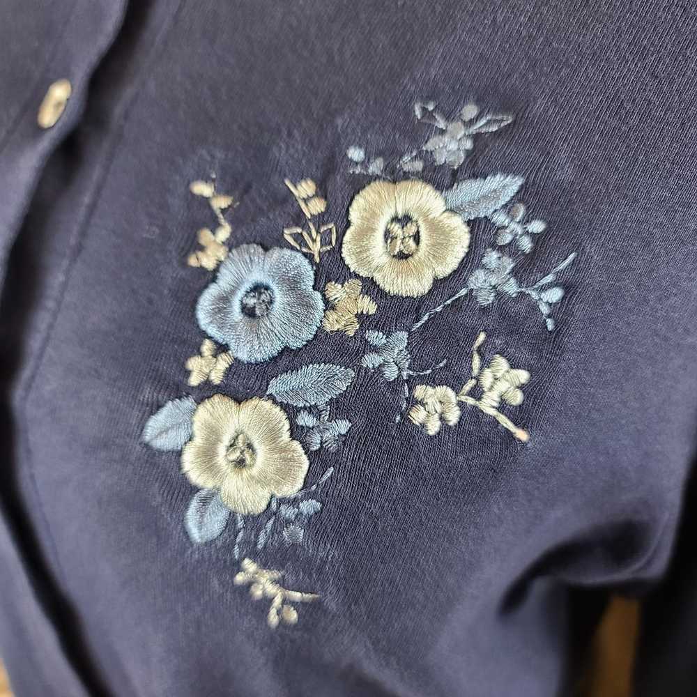 Vintage RAD Navy Cardigan with Embroidered flower… - image 3