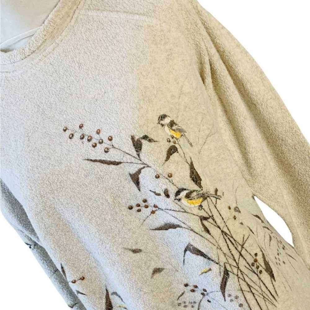 Vintage Artisans Nature Birds Fleece Textured Swe… - image 4