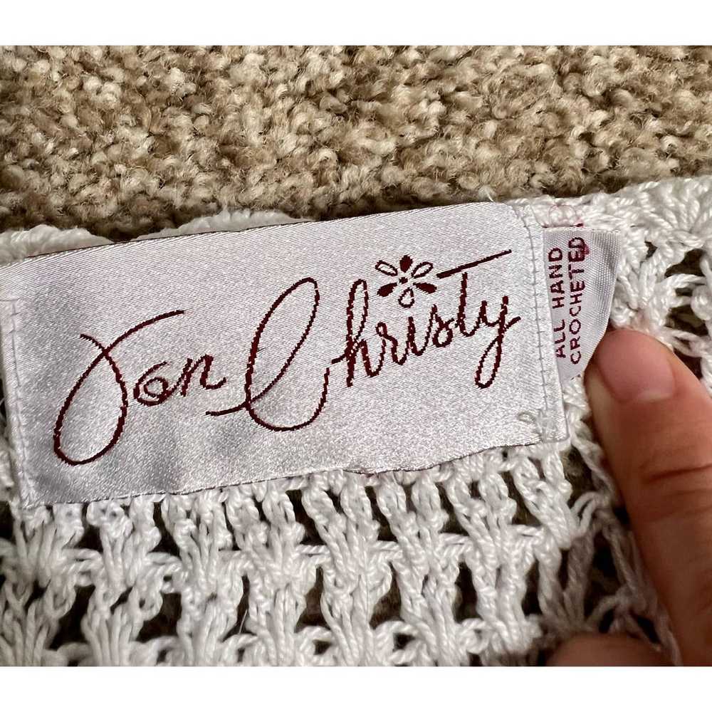 Vintage Jon Christy White Hand Crocheted Floral V… - image 4