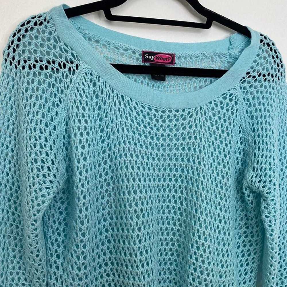 2000s fairycore say what teal blue sweater - image 2