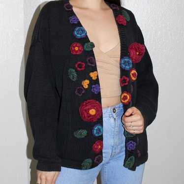 Vintage Floral Crochet Cardigan Sweater - image 1