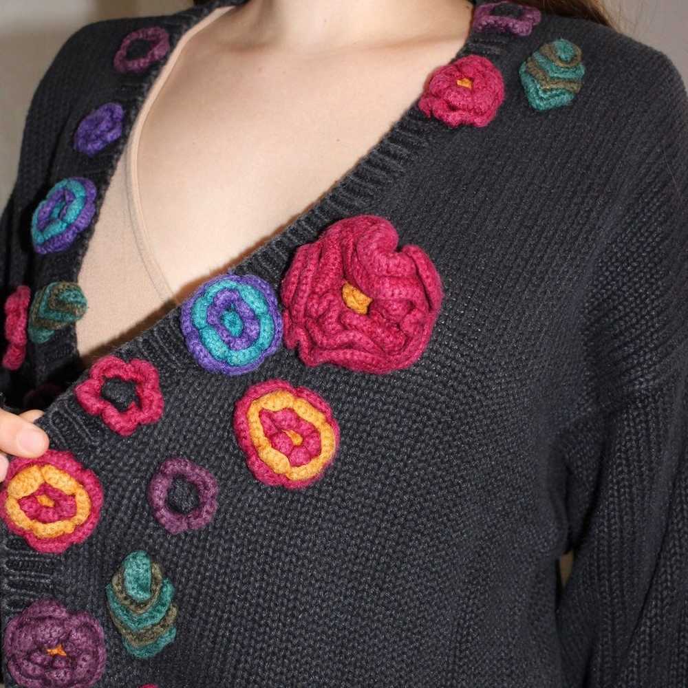 Vintage Floral Crochet Cardigan Sweater - image 4