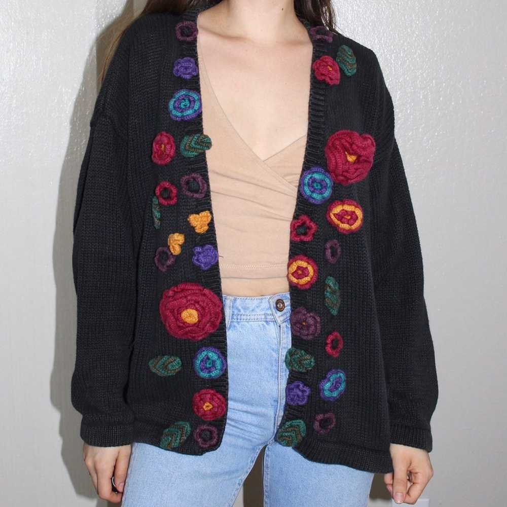 Vintage Floral Crochet Cardigan Sweater - image 5