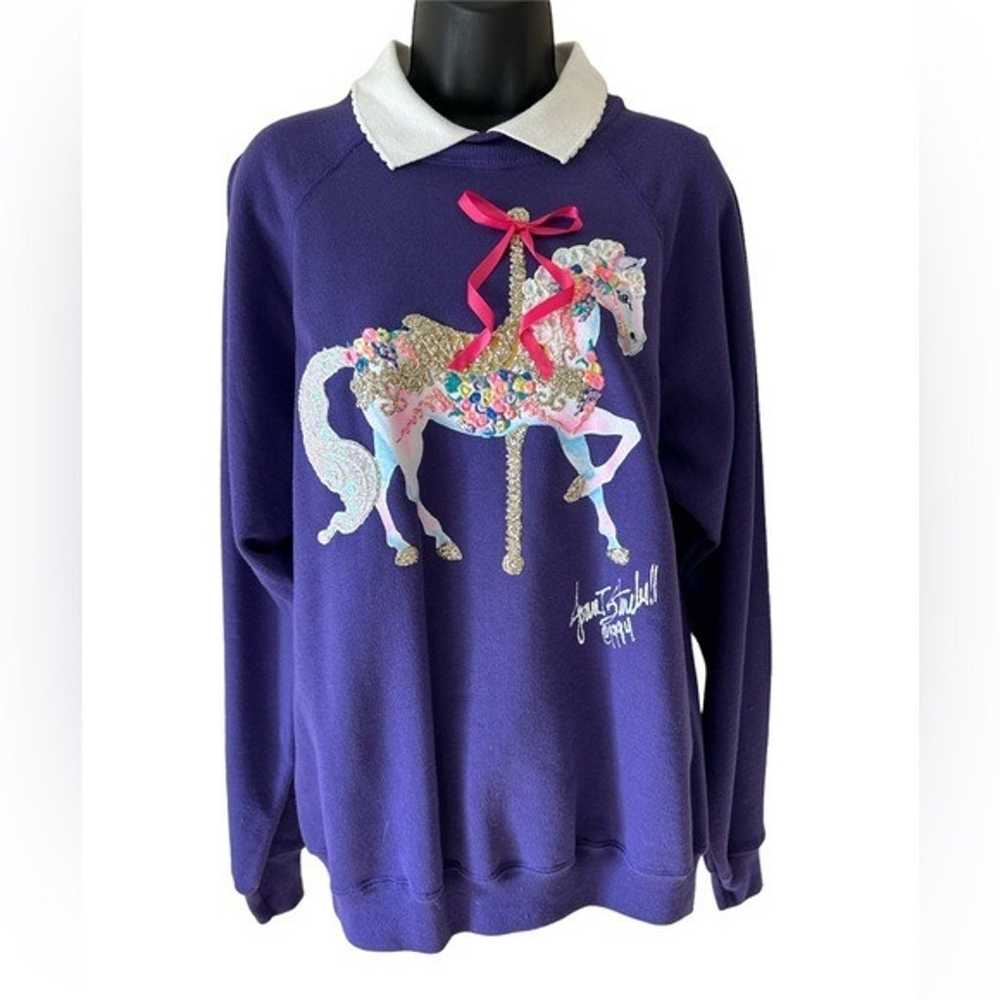 Vintage Hanes Purple Collared Hand-Painted Horse … - image 1