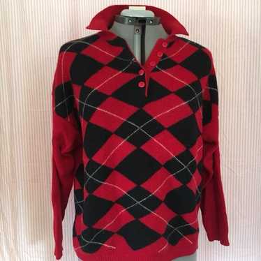 Vintage 1980s Red & Black Argyle Sweater
