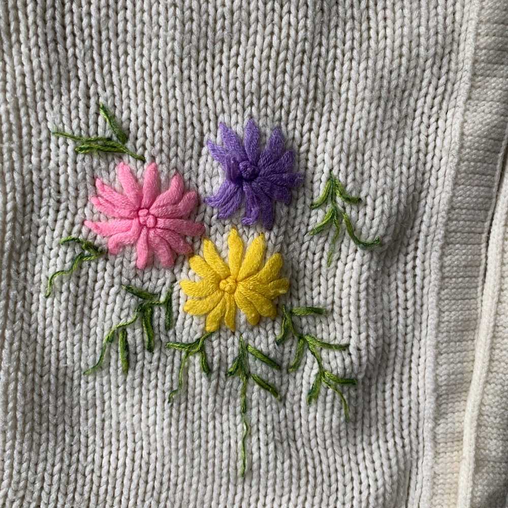Vintage 70s 80s floral embroidered knit cardigan - image 3