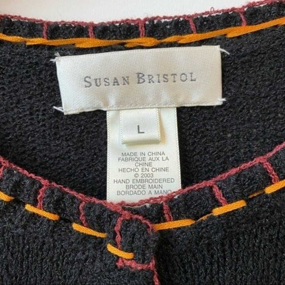 Susan Bristol Black Floral Hand Embroidered Knit … - image 3
