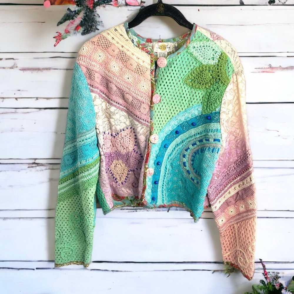 Vintage Sandy Starkman Crochet Patchwork Cardigan… - image 1