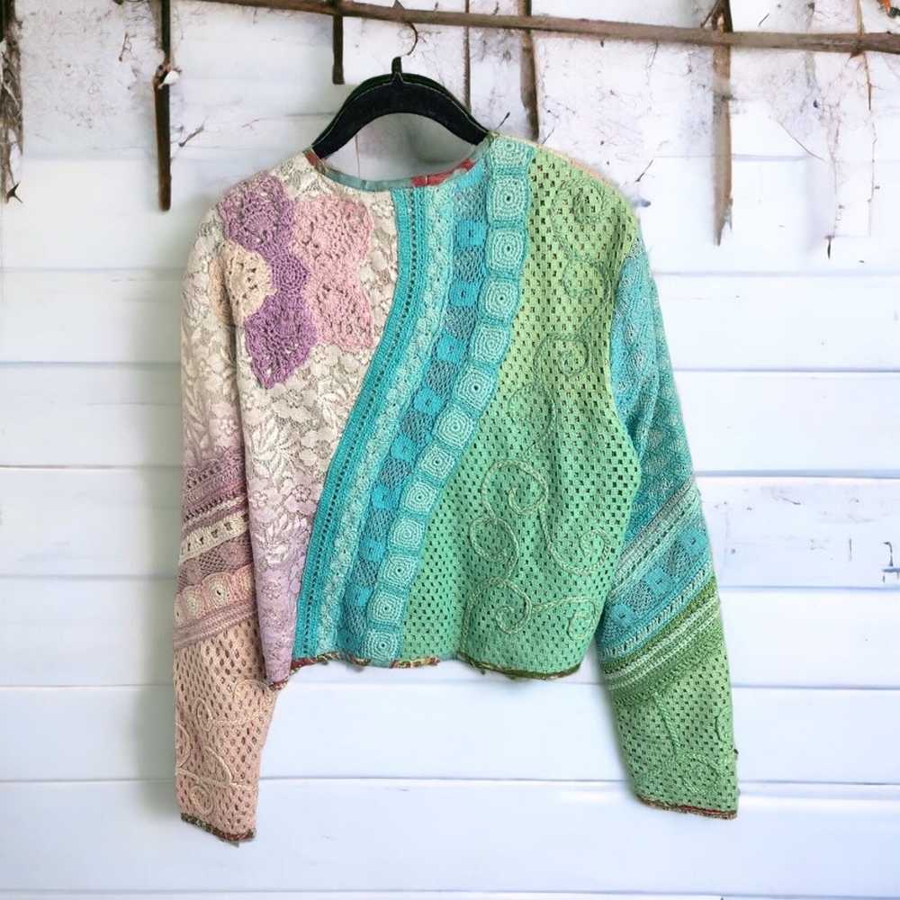 Vintage Sandy Starkman Crochet Patchwork Cardigan… - image 3