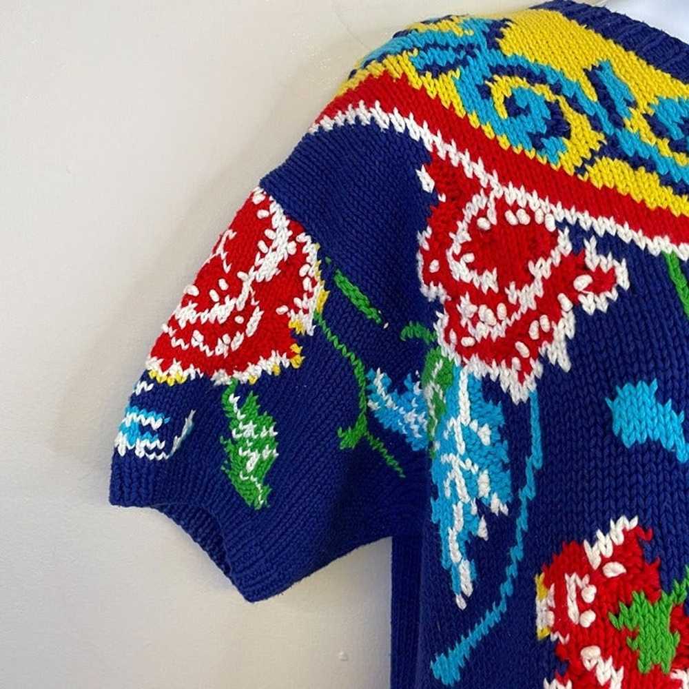Vintage Womens HANDKNIT Sweater Size L Blue Yello… - image 11