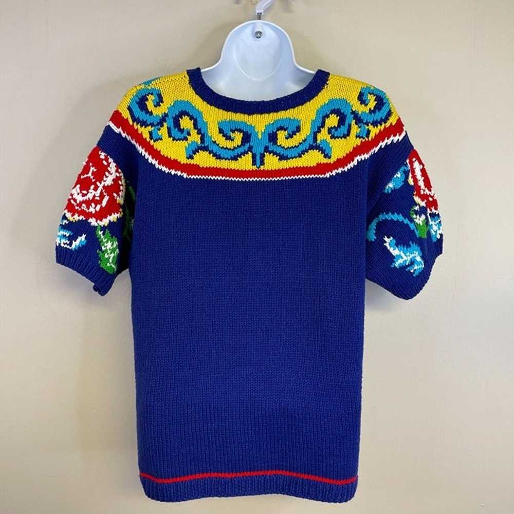 Vintage Womens HANDKNIT Sweater Size L Blue Yello… - image 8