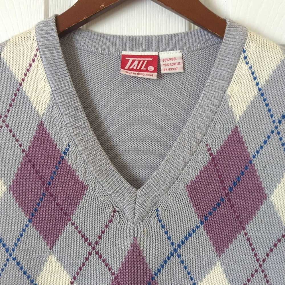 Tail 90's Vintage Wool Blend Preppy Argyle Knit V… - image 2