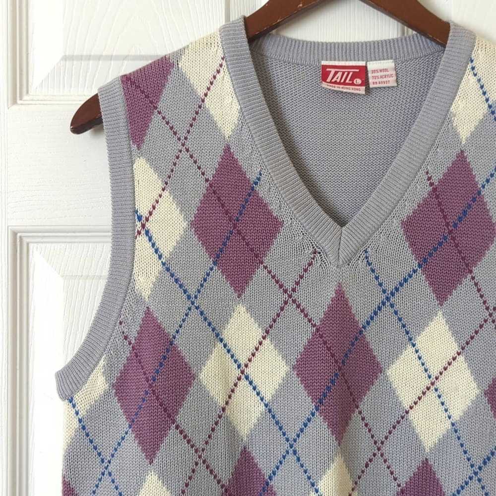 Tail 90's Vintage Wool Blend Preppy Argyle Knit V… - image 4