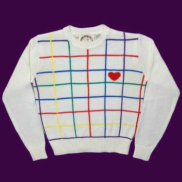 Vintage 70s Rainbow Heart Sweater - image 1