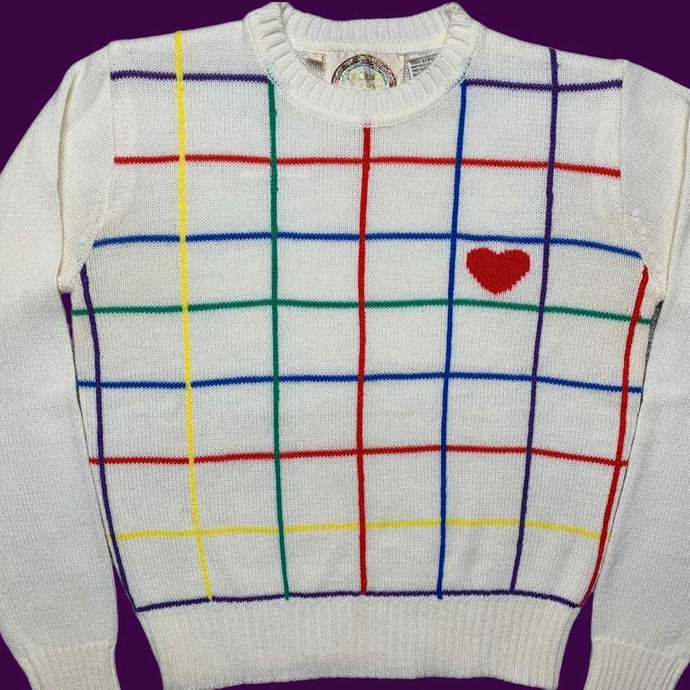 Vintage 70s Rainbow Heart Sweater - image 2