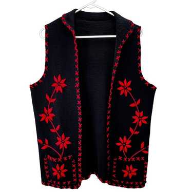 Vintage Floral Embroidered Sweater Vest Cardigan … - image 1