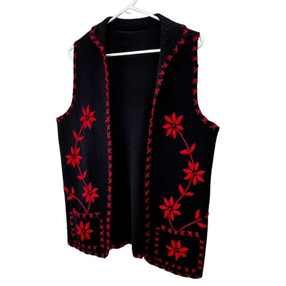 Vintage Floral Embroidered Sweater Vest Cardigan … - image 2