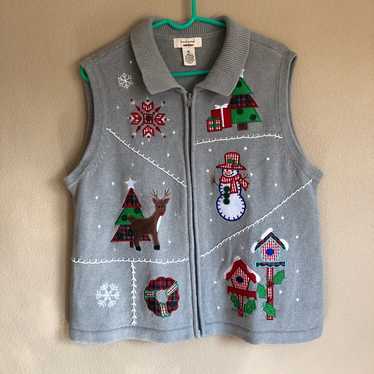 Vintage Christmas Ugly Sweater Zip up Vest size XL - image 1