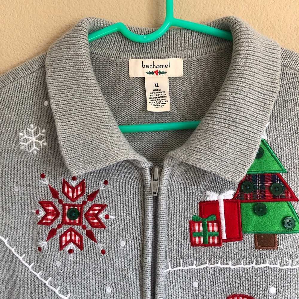 Vintage Christmas Ugly Sweater Zip up Vest size XL - image 2